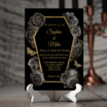 Black & Gold Roses Coffin Gothic Elegant Wedding  Invitation<br><div class="desc">Editable elegant gothic wedding invitation. Design features black & gold roses decorating a metallic gold coffin shaped frame on a black background. Two gold butterflies frolic between the roses! Personalise the text and change the font style and colour to suit. The gold foil and glitter are not "actual real" foil/glitter...</div>