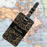 Black gold roses flowers luggage tag<br><div class="desc">Black roses with faux gold glitter on the front.  Personalise and add a name. Your contact information on the back.</div>