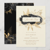 black gold roses save the date invitation