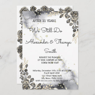 Black&Gold Roses Wedding Anniversary Renewal Vows Invitation