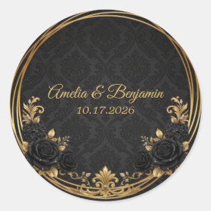 Black Gold Royal Crown Elegant Wedding Classic Round Sticker