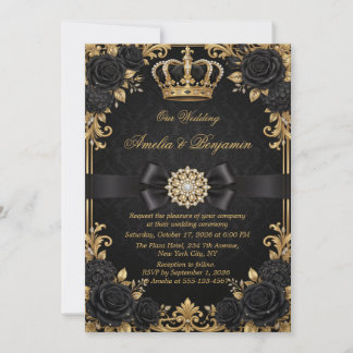 Black Gold Royal Crown Elegant Wedding Invitation