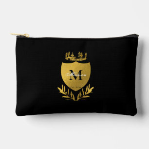 Black & Gold Royal Emblem Shield Monogram  Accessory Pouch