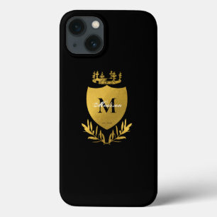 Black & Gold Royal Emblem Shield Monogram iPhone 13 Case