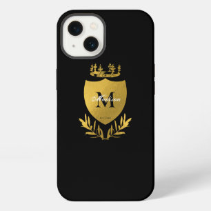 Black & Gold Royal Emblem Shield Monogram iPhone 13 Case