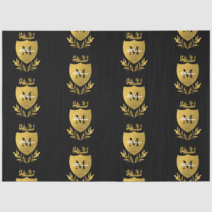 Black & Gold Royal Emblem Shield Monogram  Tissue Paper
