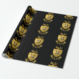 Black & Gold Royal Emblem Shield Monogram  Wrapping Paper