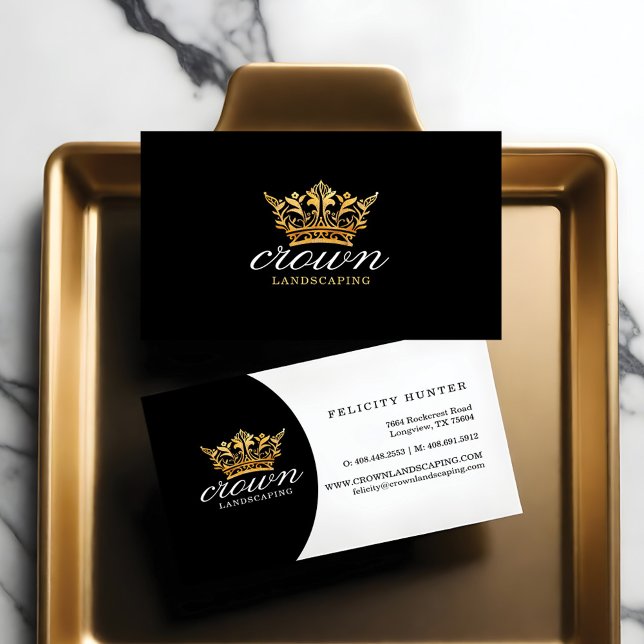 Black & Gold Royal Floral & Foliage Crown Logo Business Card (Black & Gold Royal Floral & Foliage Crown Logo Business Card)