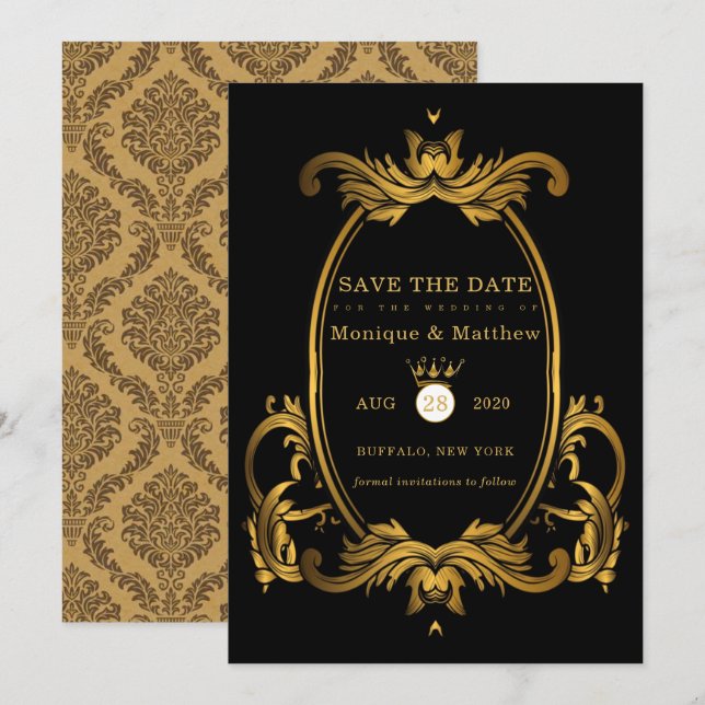 Black Gold Royal Wedding Save The Date Cards (Front/Back)