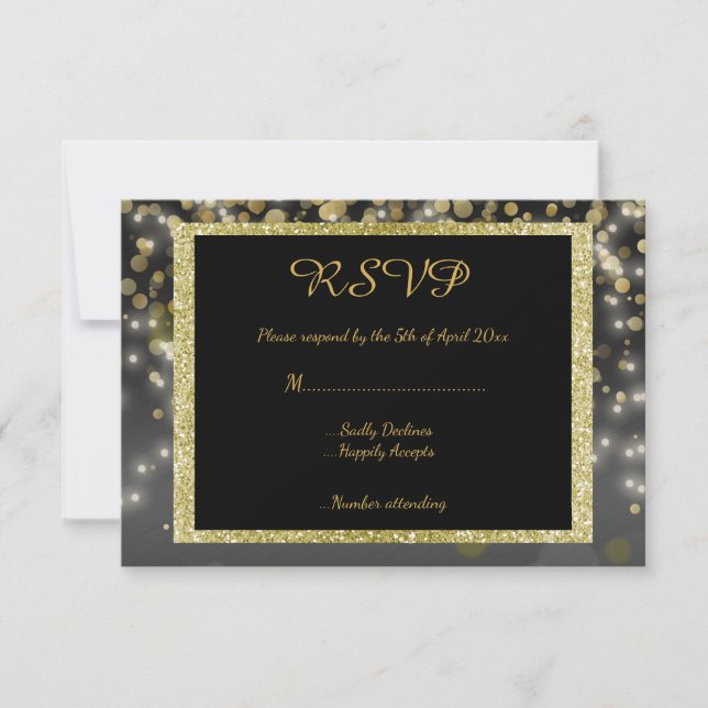Black Gold  rsvp response card wedding (Front)