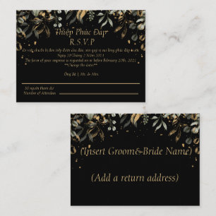 Black/Gold RSVP Wedding card English/Vietnamese