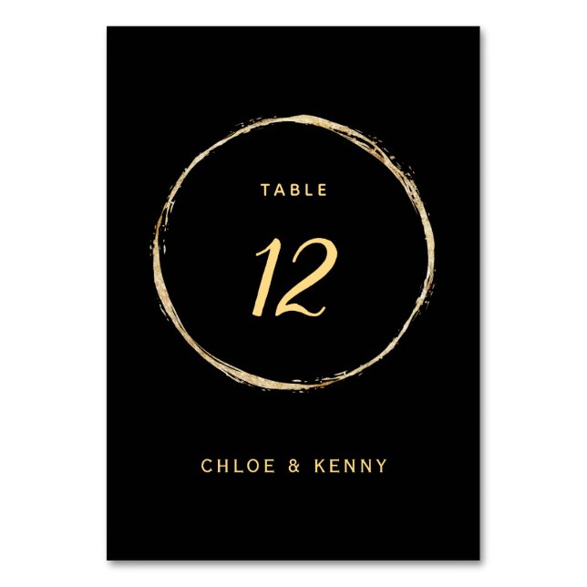 Black & Gold Rustic Gold Circle Frame Wedding Table Number (Front)