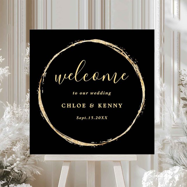 Black & Gold Rustic Gold Circle Wedding Welcome Poster (Creator Uploaded)