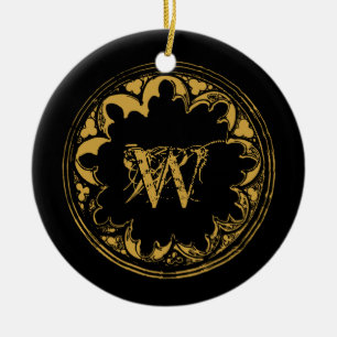 Black & Gold Rustic Vintage Distressed Monogram Ceramic Ornament