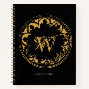 Black & Gold Rustic Vintage Distressed Monogram Notebook