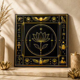 Black Gold Sacred Lotus Spiritual Decor Art Ceramic Tile