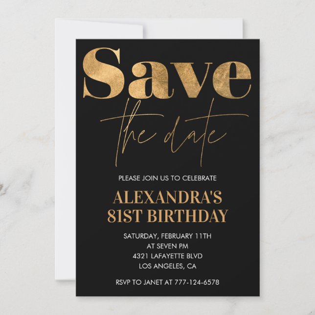 Black Gold Save the date 81st birthday Invitation (Front)