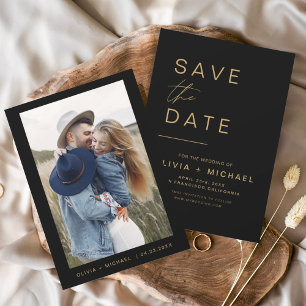 Black Gold Save the Date Elegant Photo Minimalist
