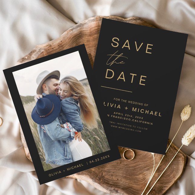 Black Gold Save the Date Photo Minimalist Elegant (Creator Uploaded)