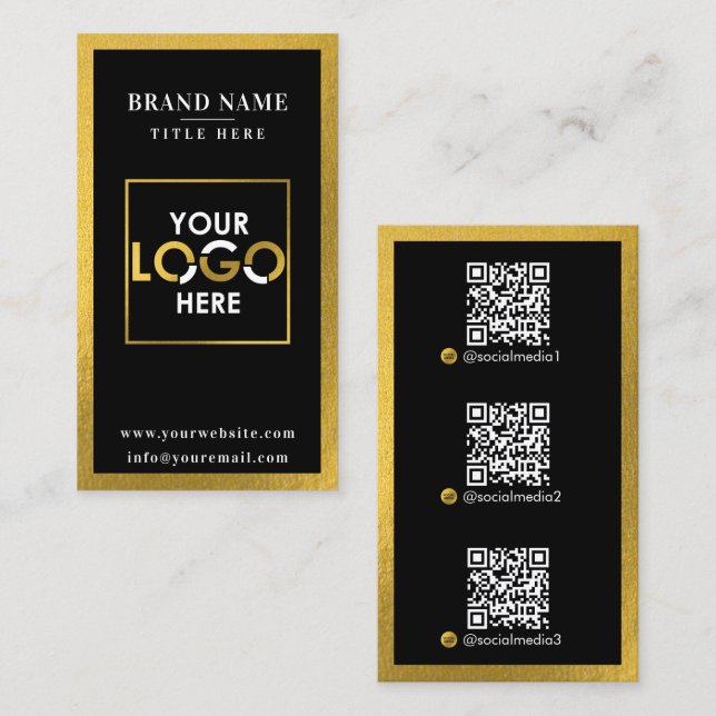 Black Gold Scannable Digital Contact QR Code Logo Business Card (Front/Back)