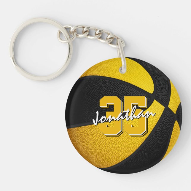 black gold school club team colours basketball key ring (Front)