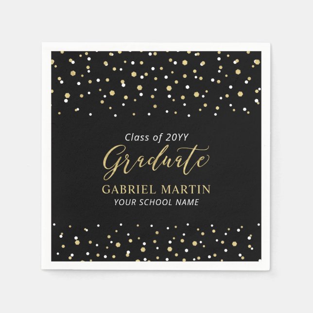 Black & Gold School Graduation Ceremony Party  Napkin (Front)