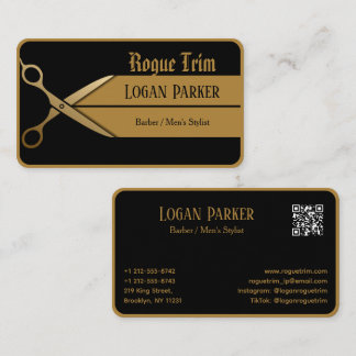 Black Gold Scissors Modern Barber Business Card