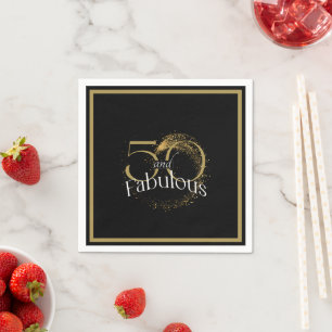 Black Gold Script 50 and Fabulous Birthday Party Napkin