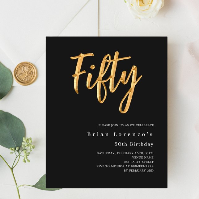 Black gold script 50th birthday invitation (Creator Uploaded)