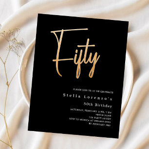 Black gold script budget 50th birthday invitation