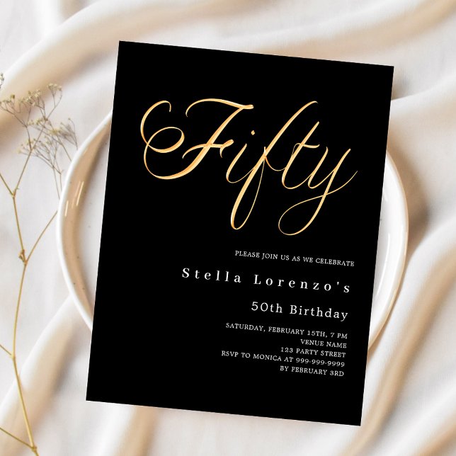 Black gold script budget 50th birthday invitation (Creator Uploaded)