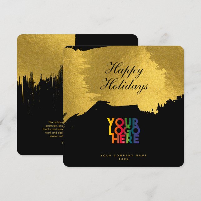 Black Gold Script Business Logo Christmas Card (Front/Back)