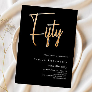 Black gold script elegant 50th birthday invitation