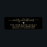 Black Gold Script Heart Christmas Return Address Label<br><div class="desc">Elegant,  Modern Black and Gold Script Christmas Family Return Address Labels. Featuring a pretty hand-lettered calligraphy swash-tail font script with saying "Merry Christmas" and a little love heart motif. Great for Christmas holiday season,  easy to personalise them with your names and return address info.</div>