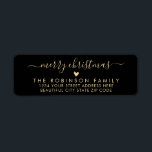 Black Gold Script Heart Christmas Return Address Label<br><div class="desc">Elegant,  Modern Black and Gold Script Christmas Family Return Address Labels. Featuring a pretty hand-lettered calligraphy swash-tail font script with saying "Merry Christmas" and a little love heart motif. Great for Christmas holiday season,  easy to personalise them with your names and return address info.</div>