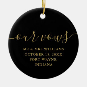 Black Gold Script His And Hers Wedding Vows Ceramic Ornament