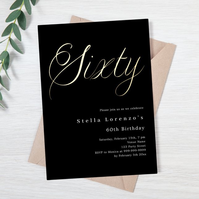 Black gold script luxury 60th birthday  (Creator Uploaded)