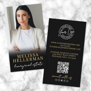 Black Gold Script Luxury Real Estate Photo Business Card