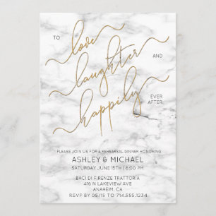 Black Gold Script Marble Rehearsal Dinner Invite
