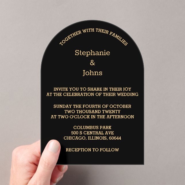 Black Gold Script Minimal Modern Elegant Wedding Acrylic Invitations (Insitu (Handheld))