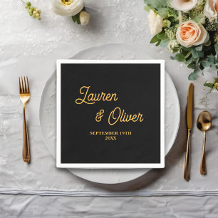 Black Gold Script Minimalist Wedding Napkin
