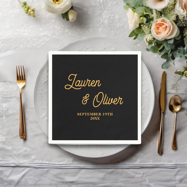 Black Gold Script Minimalist Wedding Napkin (Creator Uploaded)
