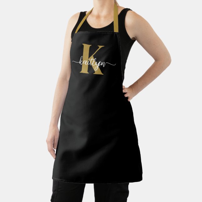 Black Gold Script Monogram Apron (Insitu)