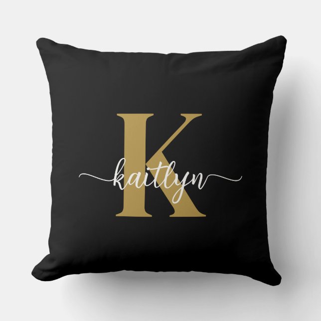 Black Gold Script Monogram Cushion (Front)