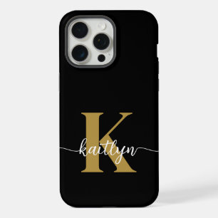 Black Gold Script Monogram iPhone 15 Pro Max Case