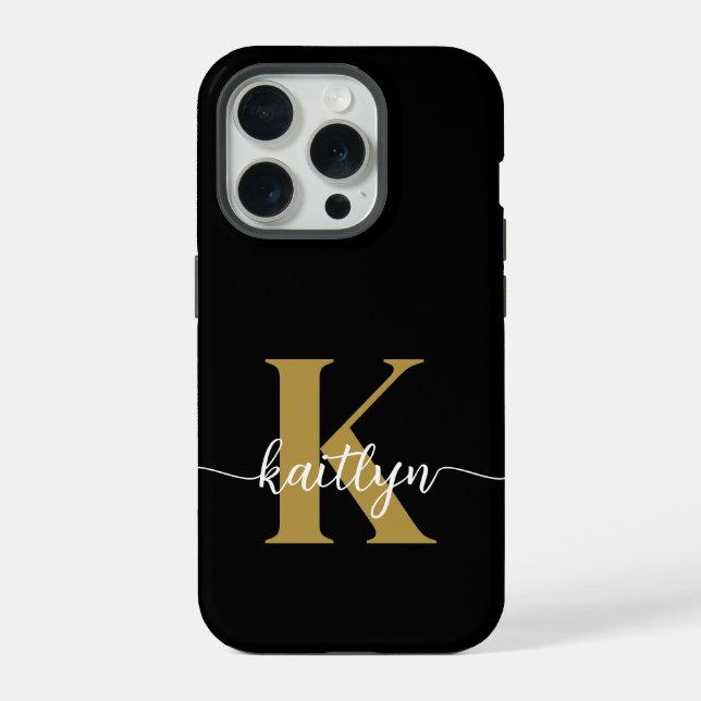 Black Gold Script Monogram iPhone Case (Back)