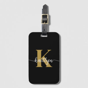 Black Gold Script Monogram Luggage Tag