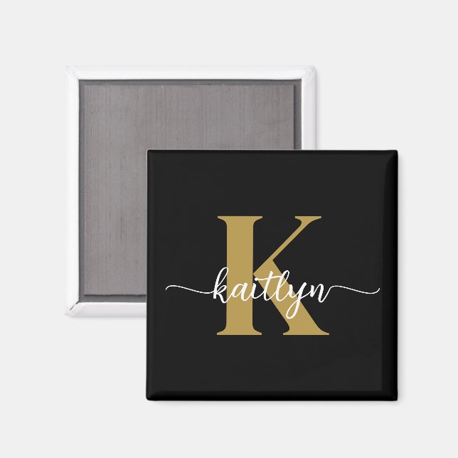 Black Gold Script Monogram Magnet (Front/Back)