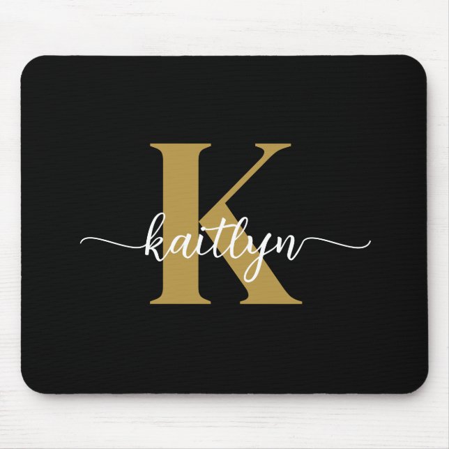 Black Gold Script Monogram Mouse Pad (Front)