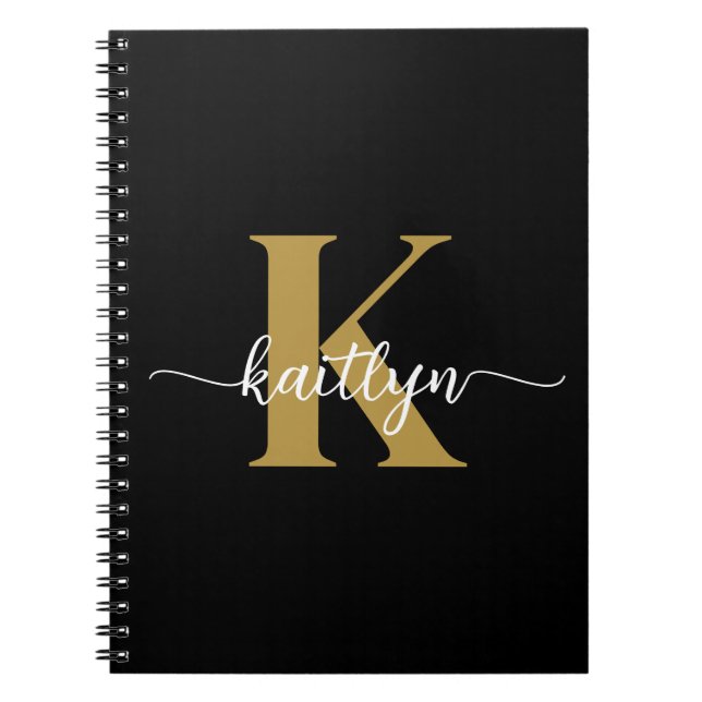 Black Gold Script Monogram Notebook (Front)